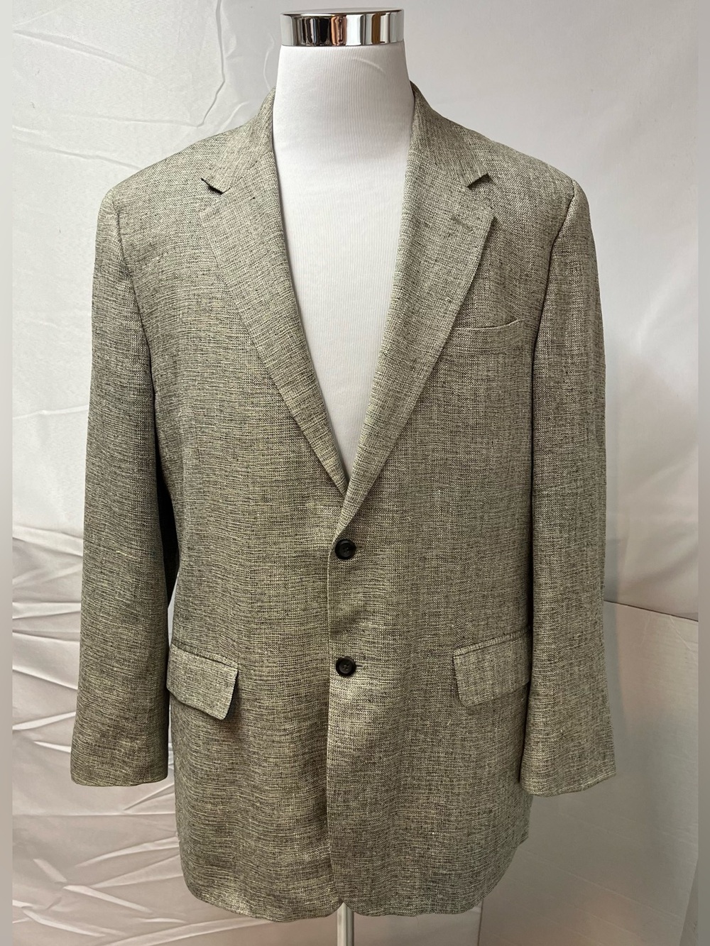 Savile Row Men's 42L Beige 100% Silk Hopsack Weave Blazer Jacket Coat